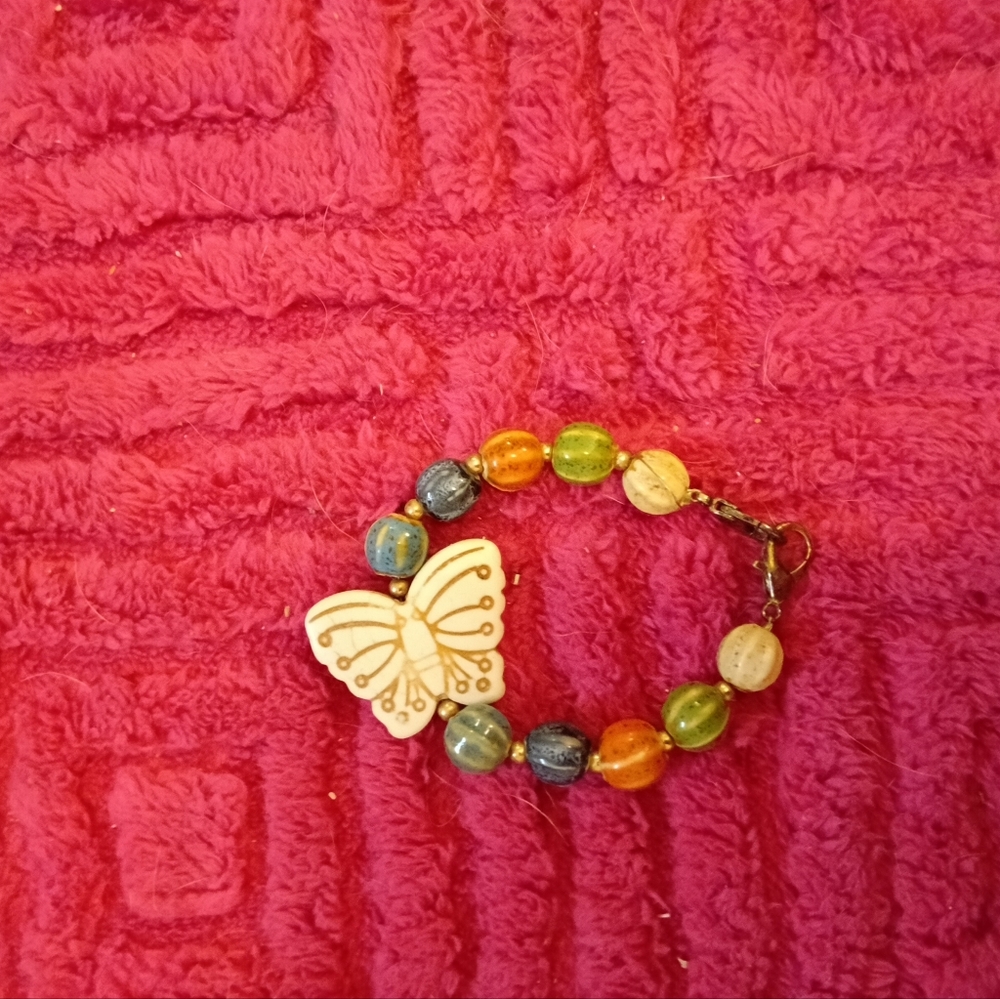 Colorful Beaded Bracelet with Butterfly Charm